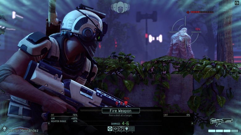 Soldier attacking an alien in XCOM II