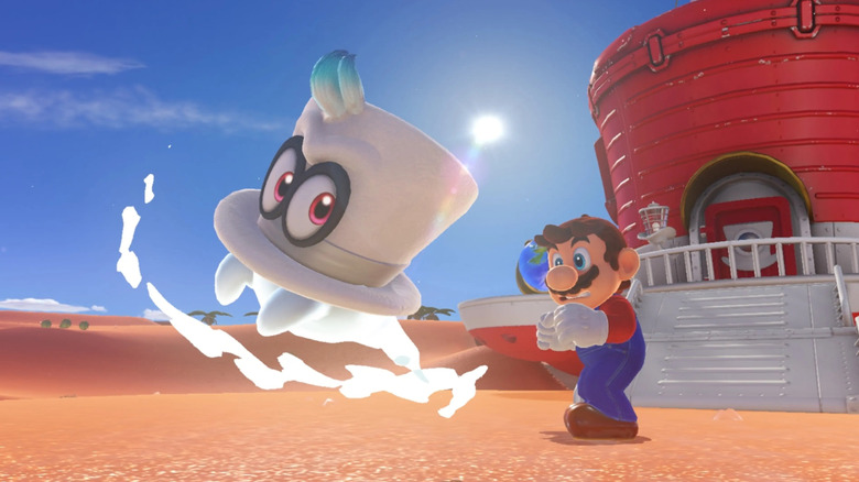 Mario glances at Cappy in Super Mario Odyssey