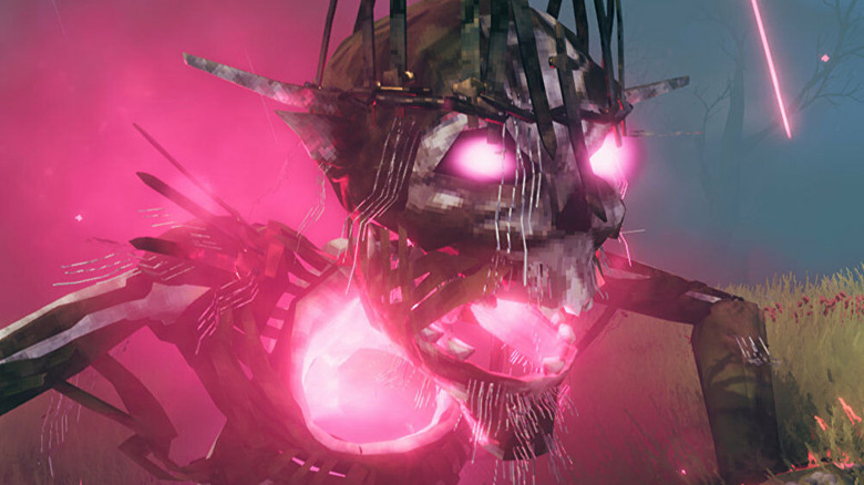 A revenant radiating pink energy roars in Valheim