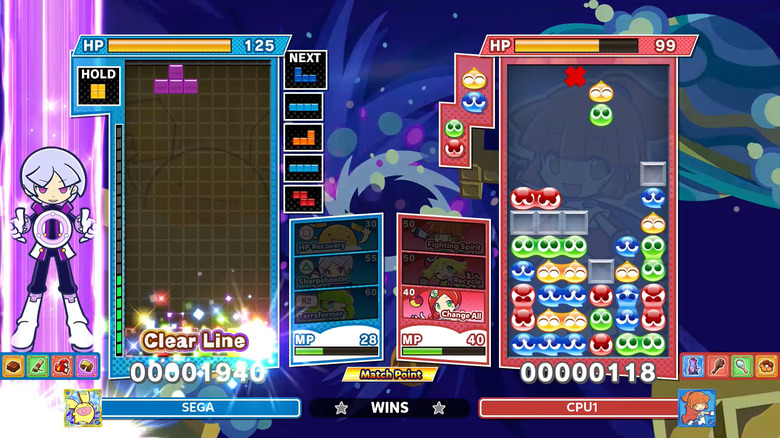 Tetris is played on the left while Puyo Puyo is played on the right in Puyo Puyo Tetris 2