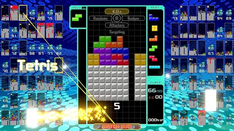 The player is targeted by two rivals while playing Tetris in Tetris 99