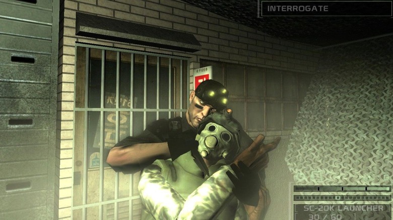 Sam Fisher sneaks up on a guard in Splinter Cell: Chaos Theory