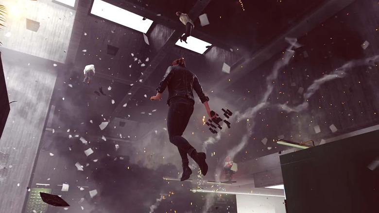 Jesse Faden hovers above debris in Control