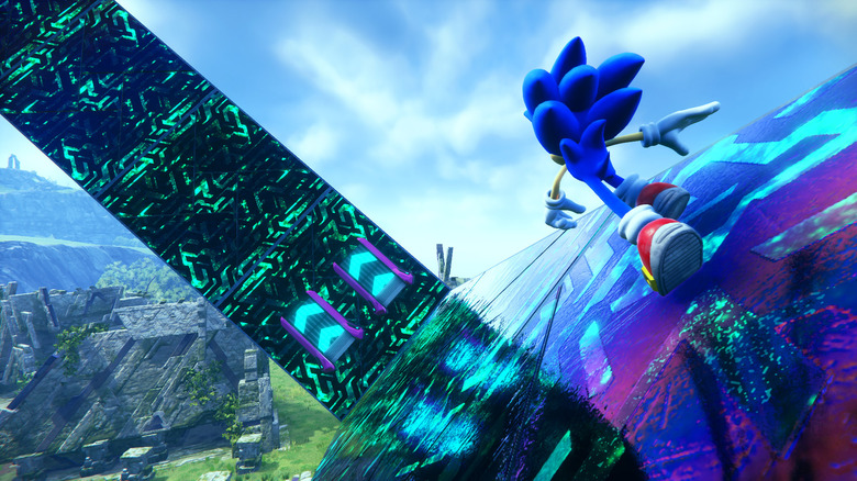 Sonic runs along a glowing platform in Sonic Frontiers