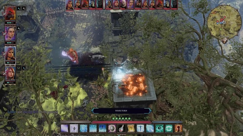 A party lights up a massive torch in a forest in Divinity: Original Sin II