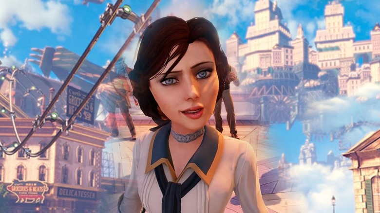 A Bioshock Infinite character overlooking the city of Columbia