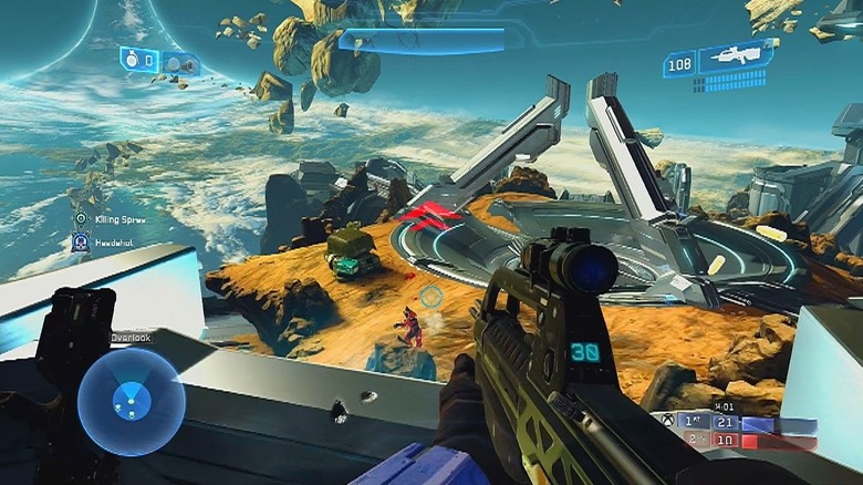 The player aiming a machine gun in Halo: The Master Chief Collection