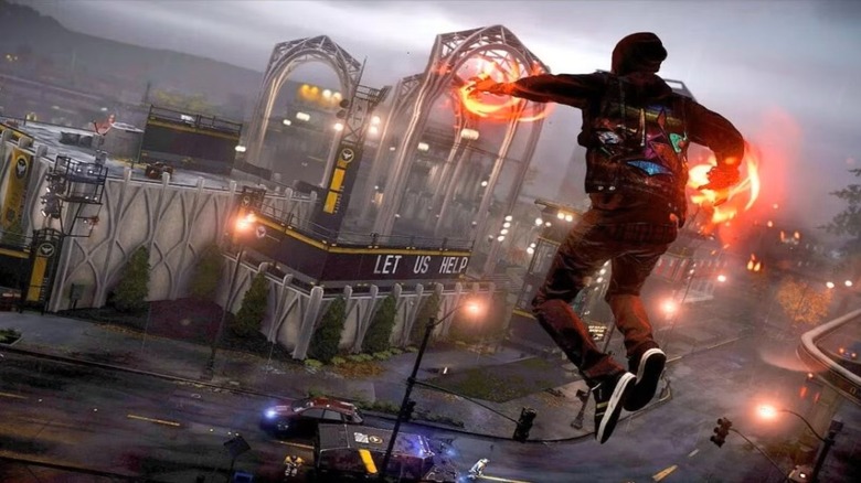 Delsin floating above Seattle in Infamous: Second Son (2014)
