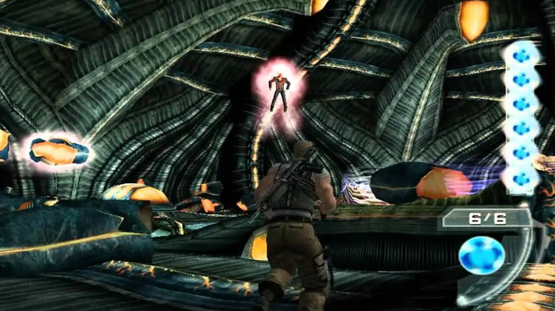 A enemy floating in the air in Psi-Ops: The Mindgate Conspiracy (2004)