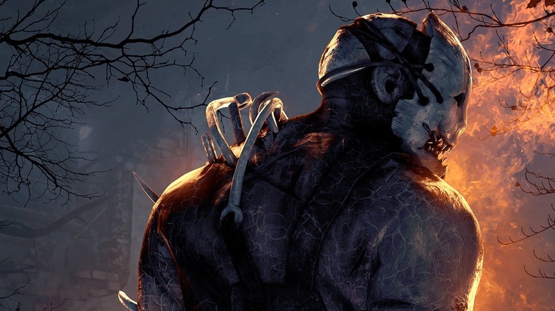 The Trapper turns his back to the camera on the cover art for Dead by Daylight