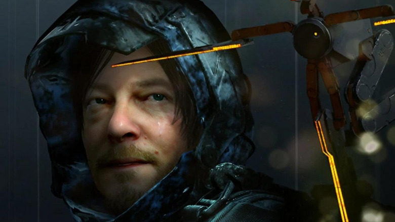 Sam Porter Bridges looks back in the dark on the cover art for Death Stranding