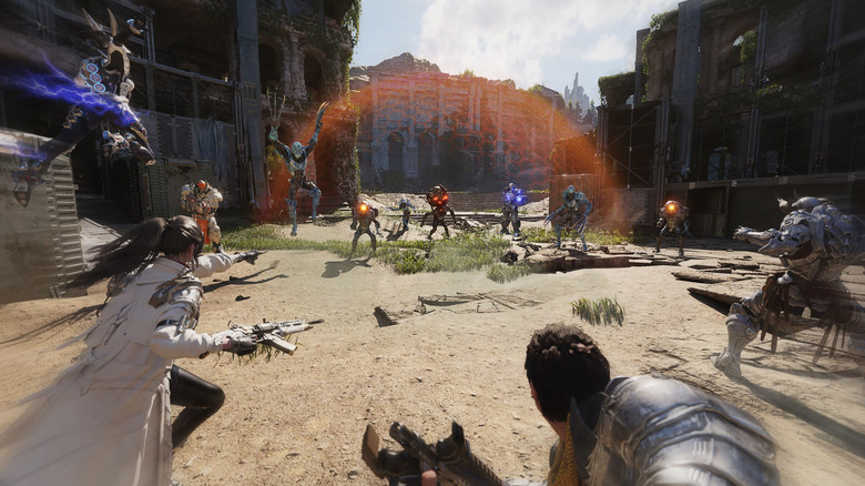 A group of Descendants face an incoming wave of Vulgus in The First Descendant