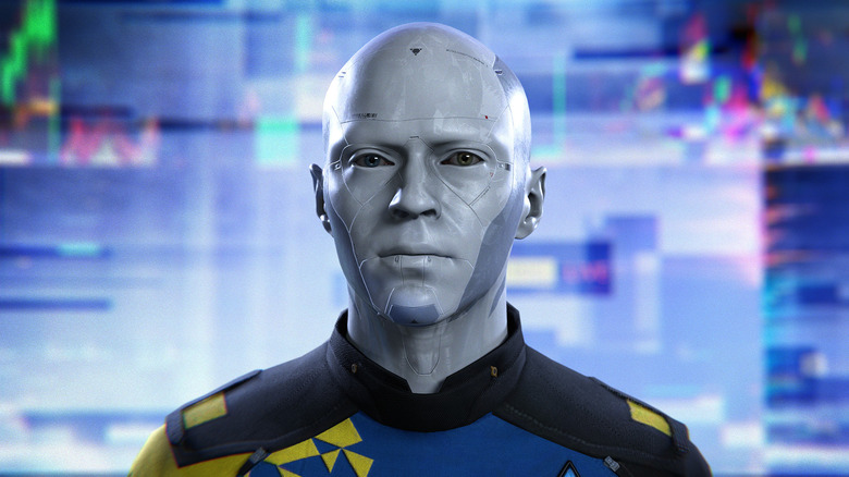 An android stands impassively in cyberspace in Detroit: Become Human