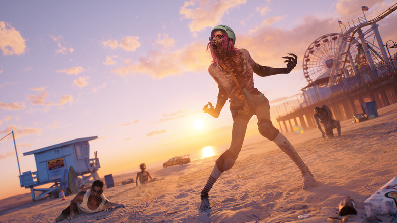 A Dead Island 2 skater zombie on a beach