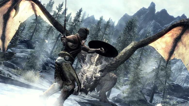 The Dragonborn fights a dragon in The Elder Scrolls 5: Skyrim