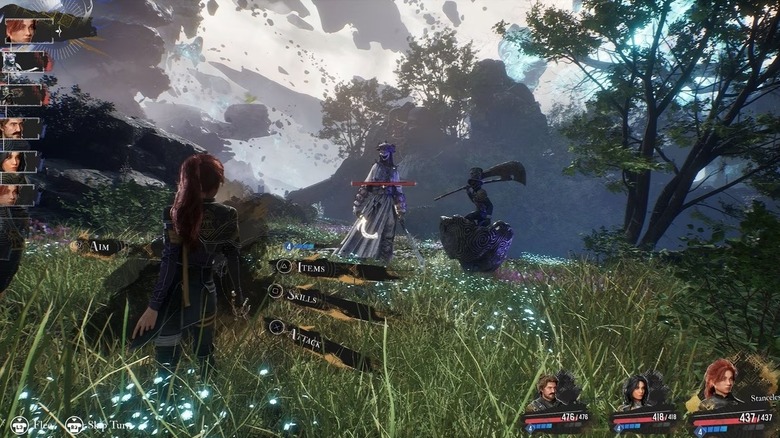 Maelle fights two enemies in a grassy field in Clair Obscur: Expedition 33