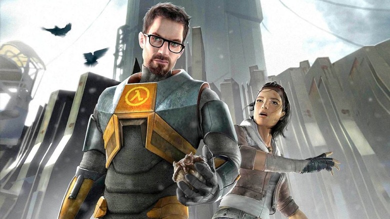 Gordon Freeman stands next to Alyx Vance on promo artwork for Half-Life 2