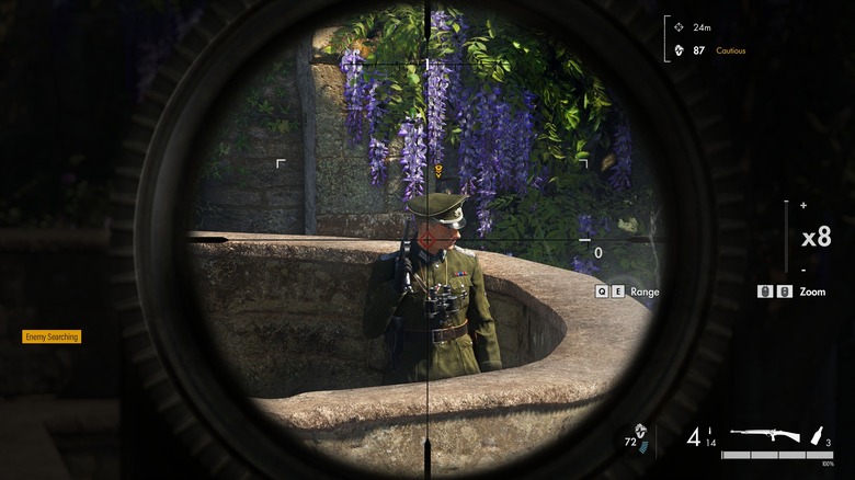 Crosshairs trained on Nazi officer in "Sniper Elite 5" (2022)