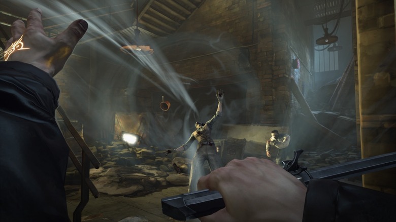 Corvo Attano summons a gust of wind in Dishonored