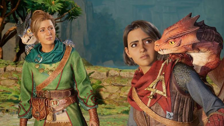 Zoe Foster watches as Mio Hudson reacts to a dragon on her shoulder in Split Fiction