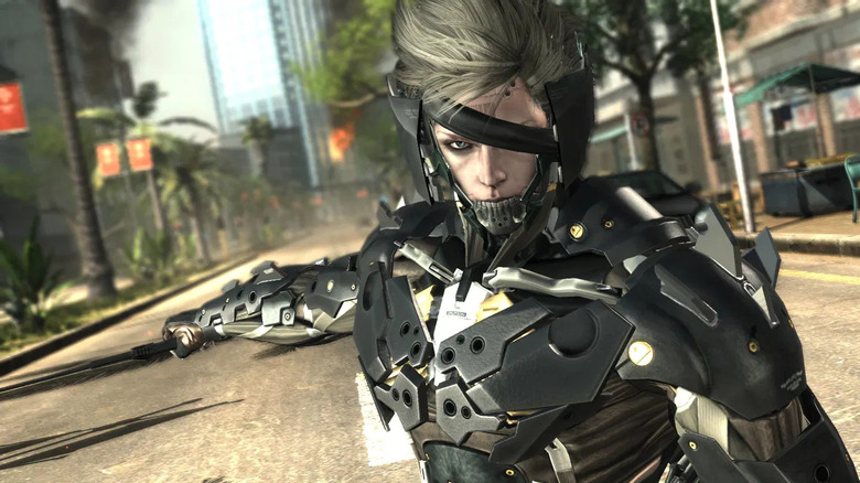 Raiden extends an arm holding a sword in Metal Gear Rising: Revengeance