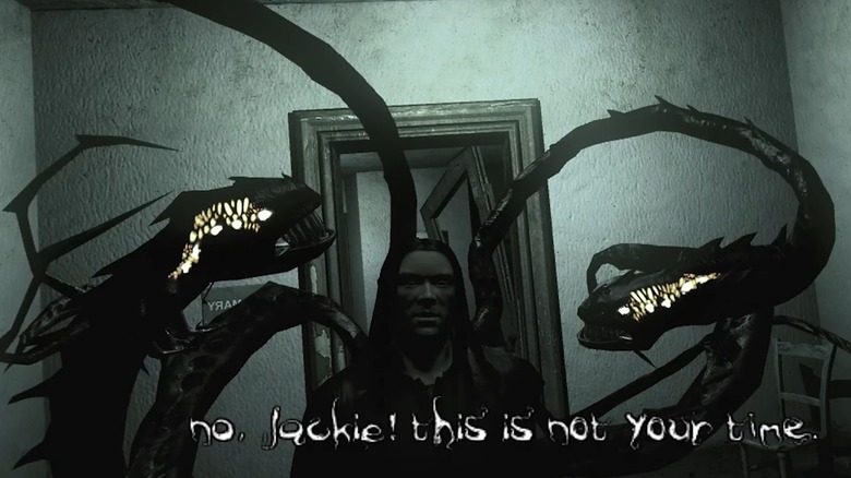 Jackie in The Darkness, consulting with The Darkness tendrils in The Darkness