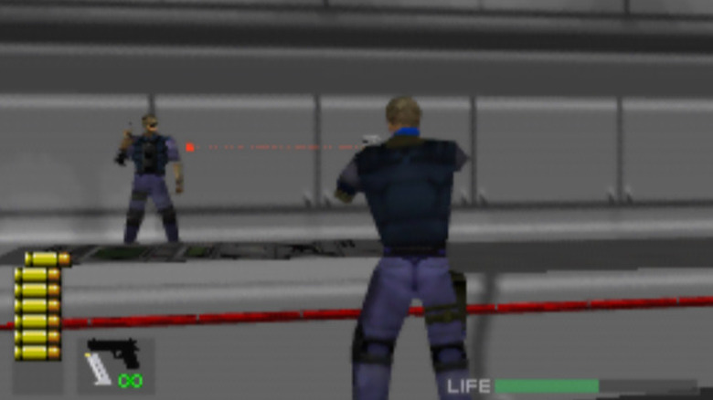 Jean-Luc Cougar aims a pistol at an enemy in WinBack