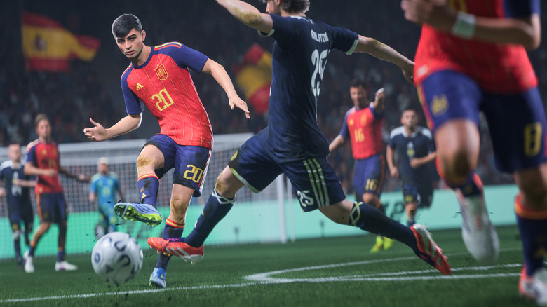 A player in EA FC 27 passing the ball to one of their teammates on the pitch