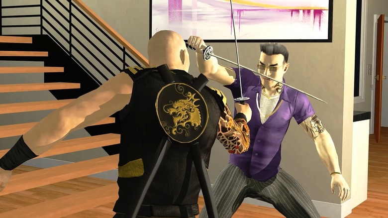 Johnny Gat in a swordfight with a Ronin assassin in Saints Row 2