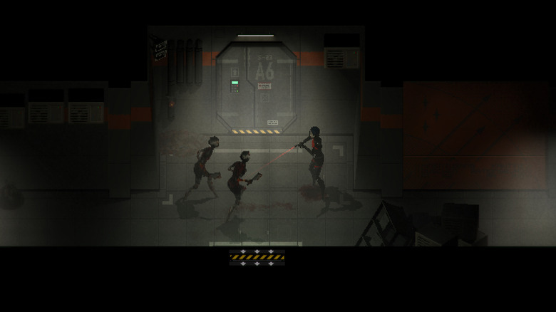 Elster shoots two advancing figures holding knives in Signalis