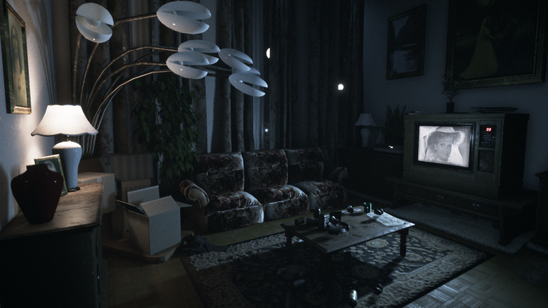 An old-fashioned TV places in a desolate living room in Visage