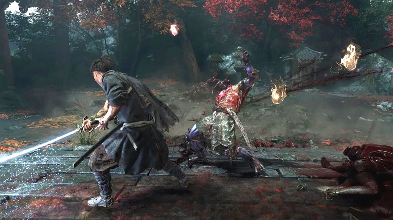 Miyamoto Musashi cuts through a Genma in Onimusha: Way of the Sword