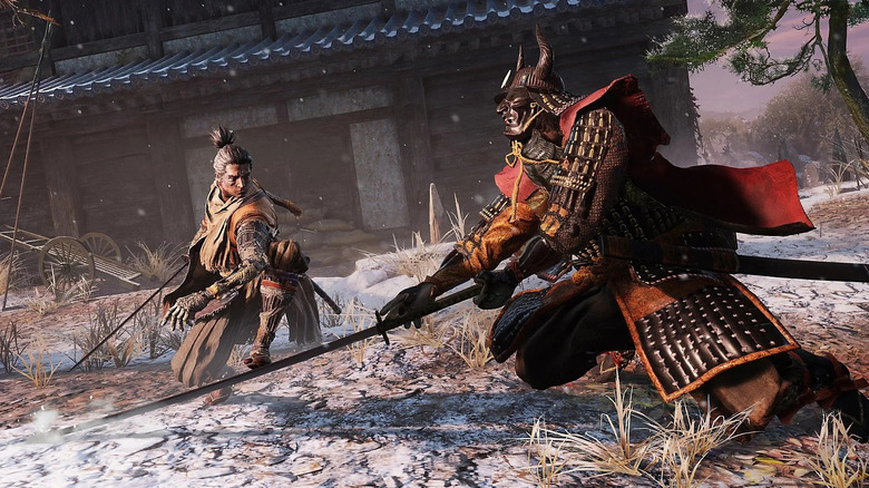 Sekiro duels a masked samurai in Sekiro: Shadows Die Twice