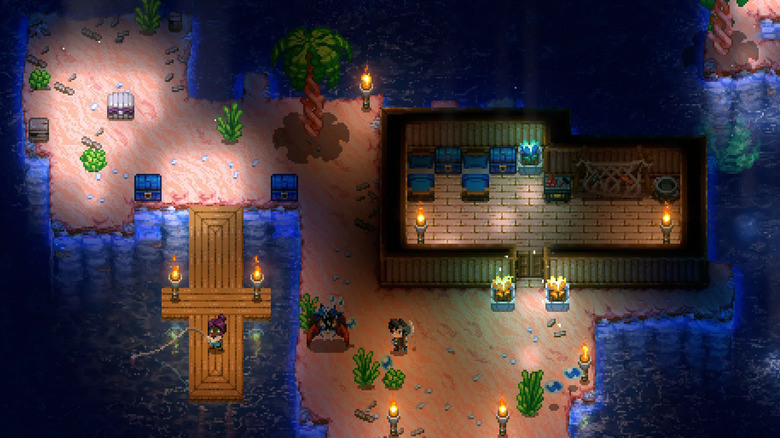 Players move around a shadowy island in Core Keeper