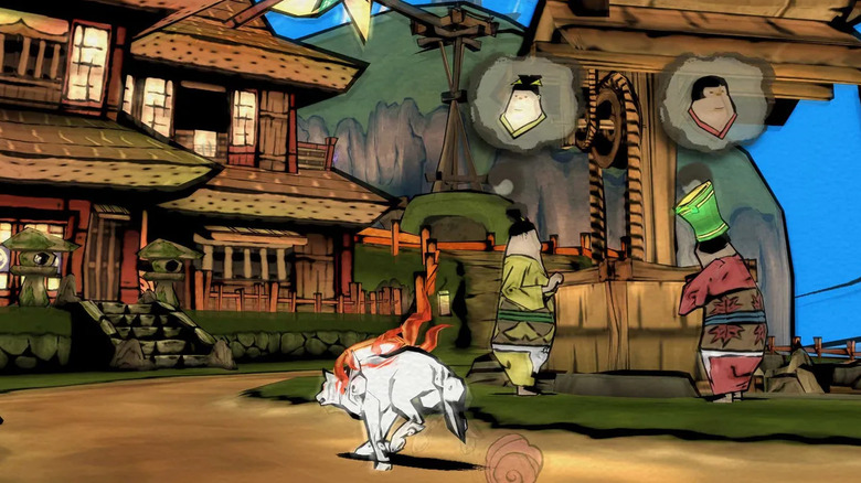 Amaterasu runs through a village in "Ōkami" (2006)
