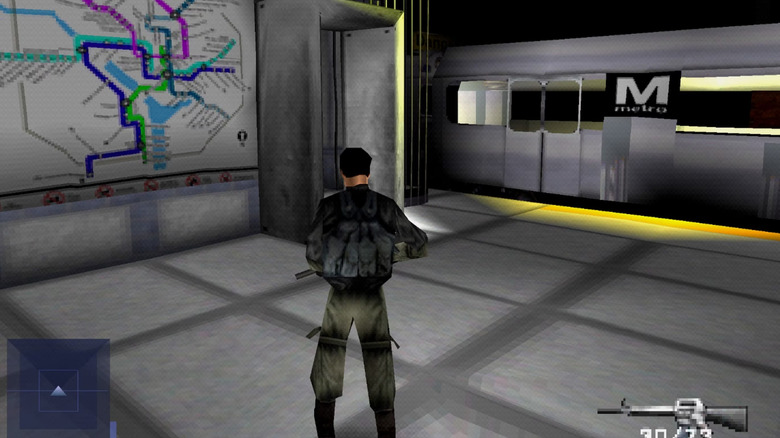Gabe Logan stands in a metro station in Syphon Filter