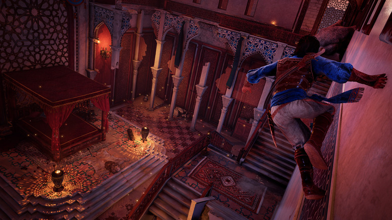 The Prince runs above an ornate bedroom in Prince of Persia: The Sands of Time