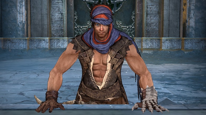 The Prince leans on a stone counter in Prince of Persia (2008)