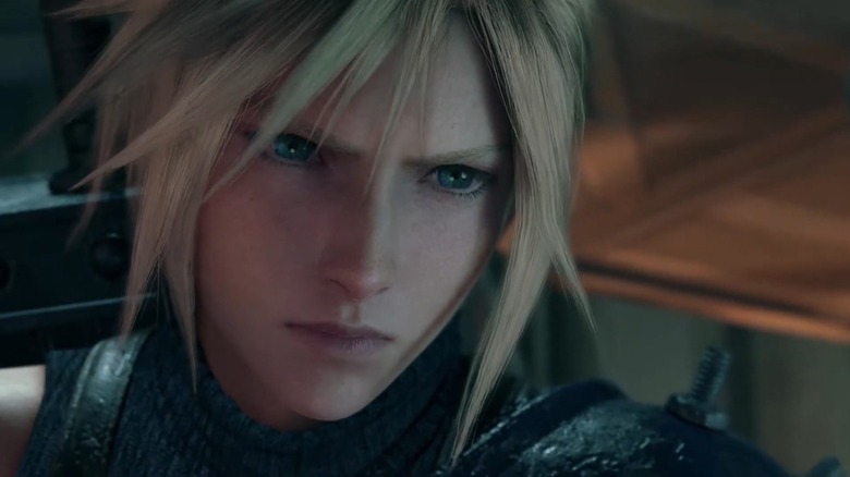 Cloud at the Sector 7 Plate in Final Fantasy VII Remake