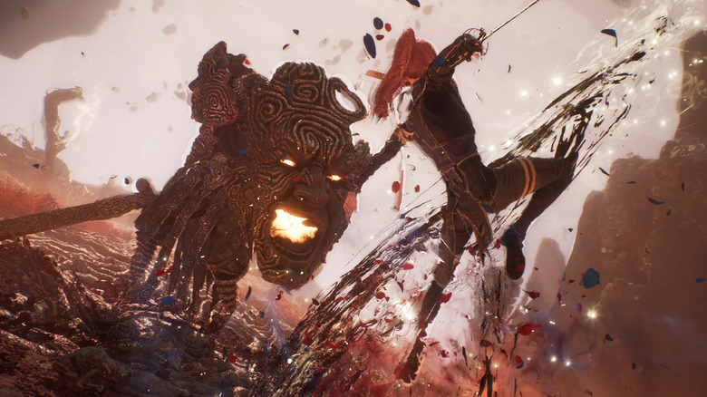 Maelle battles an armored warrior in Clair Obscur: Expedition 33