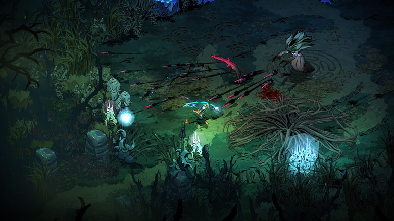 Melinoë battles an enemy flinging spears in Hades II