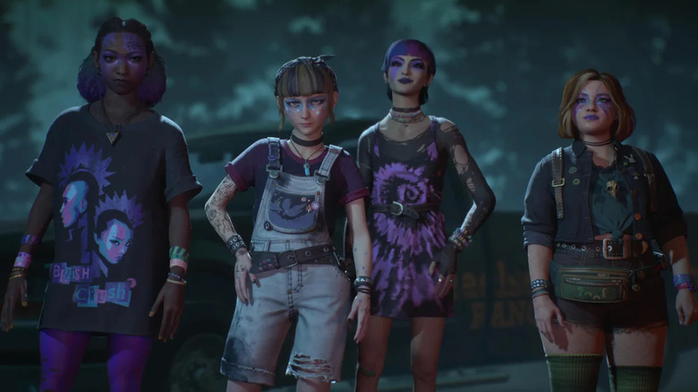 Swann, Nora, Autumn, and Kat stand in their punk rock outfits in "Lost Records: Bloom & Rage"