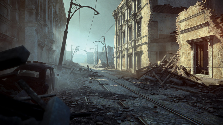 A wartorn European city street in Hell Let Loose
