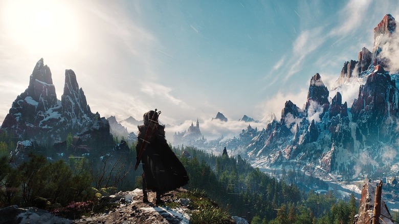 Ciri overlooking a colorful mountain valley in The Witcher 4