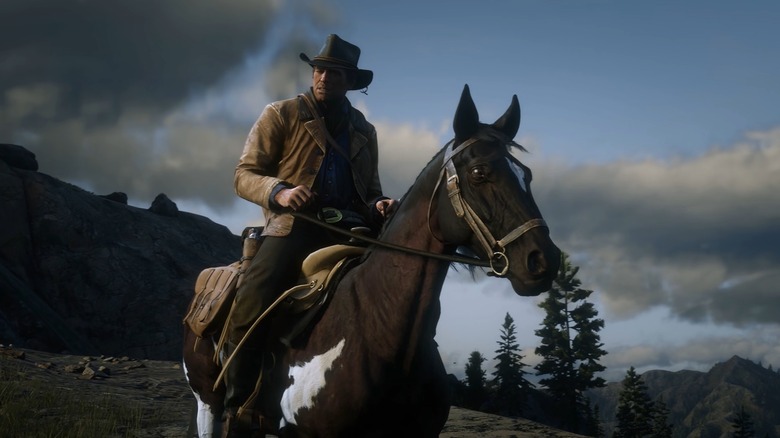 Arthur Morgan on a horse in Red Dead Redemption 2
