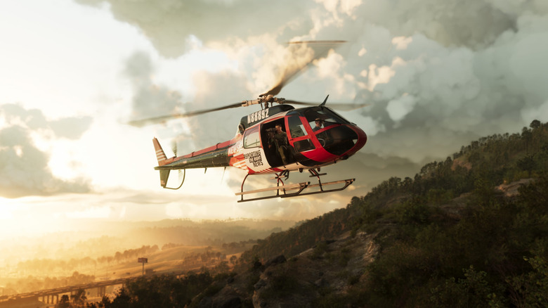 A helicopter flying over Mount Kalaga National Park in Grand Theft Auto VI