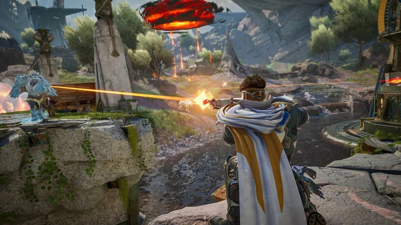 A player character shoots at an incoming enemy in Highguard