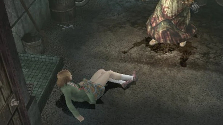 Alyssa Hamilton crawls away from an approaching enemy in Clock Tower 3