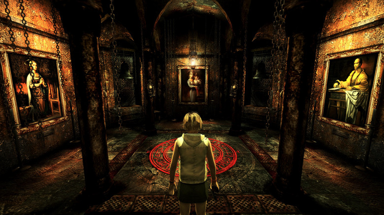 Cheryl Mason stands in a torture chamber in Silent Hill 3