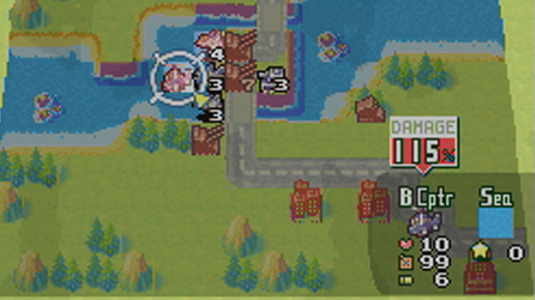 An enemy helicopter is targeted in Advance Wars: Dual Strike